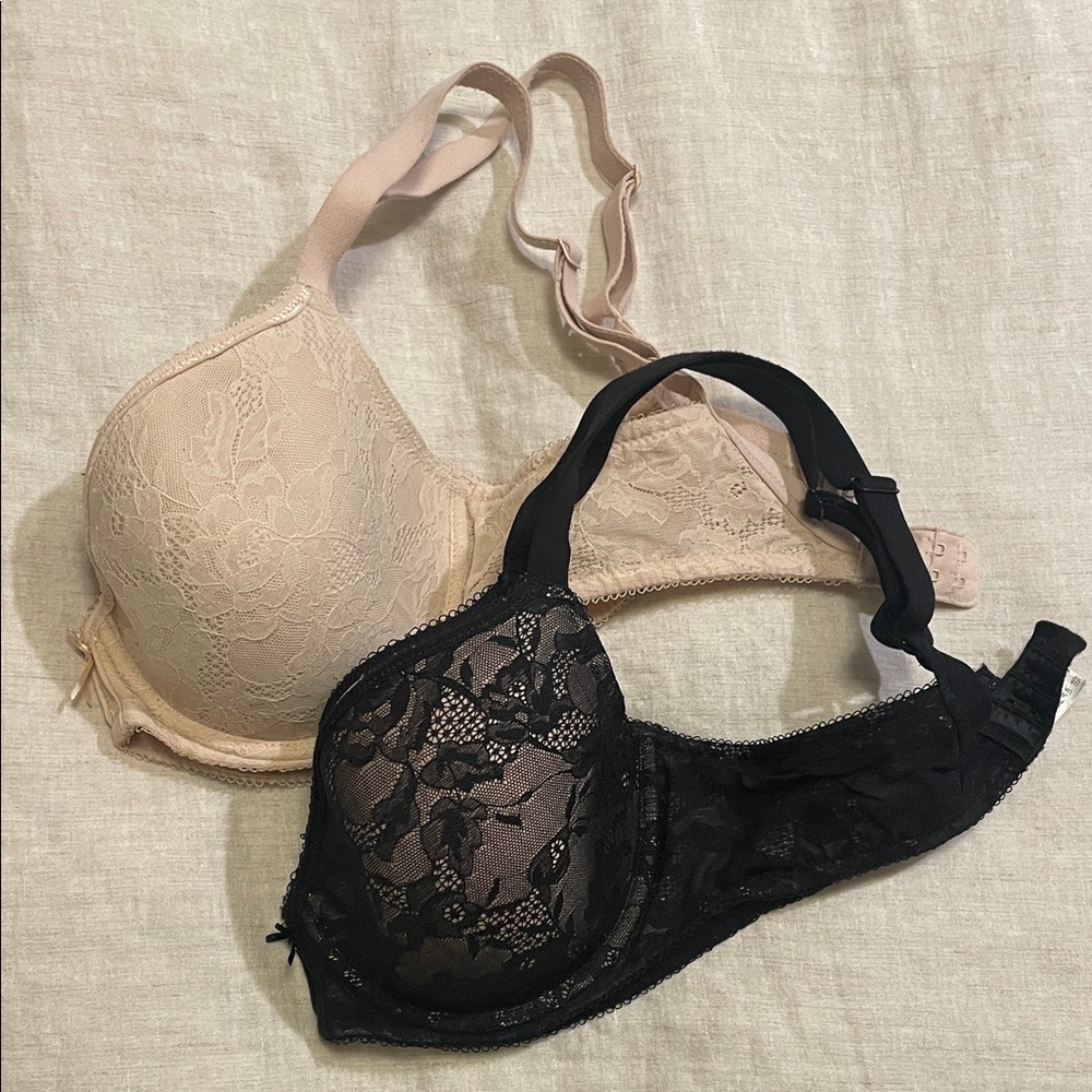 Set of Wacoal Finesse Molded Underwire T-Shirt Bras Elegant Lace Bra Set  34DD